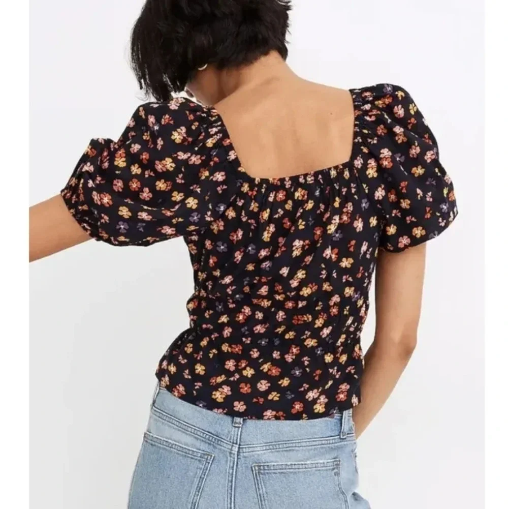 Madewell Smocked Waist Aloha Floral Puff Sleeve Crop Top Size XS